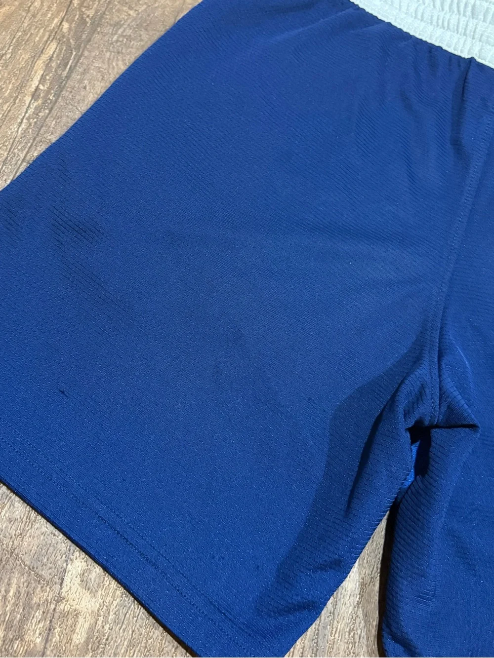 Nike Royal Blue Kids Athletic Shorts with Light Blue Swoosh and White Waistband